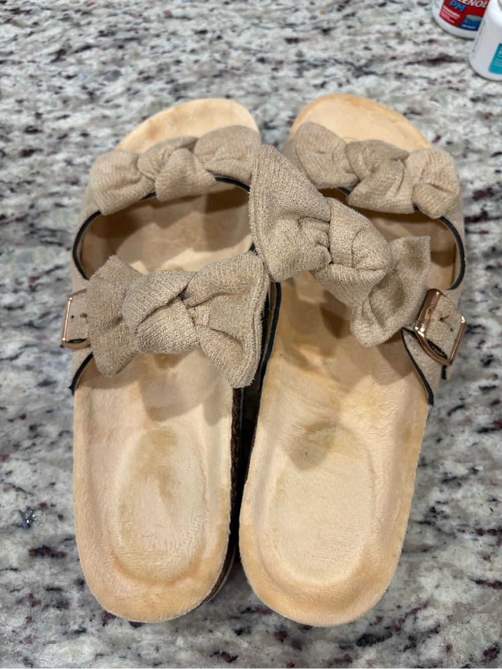 Women’s Bow Strap Slide Sandals in Beige
